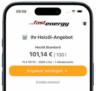 iPhone mit Startseite der FastEnergy App mit persönlichem Angebot