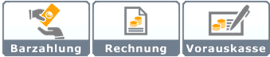 Zahlungsart bar, Rechnung, Vorauskasse