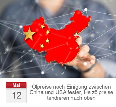 Ölpreise nach Einigung zwischen China und USA fester, Heizölpreise tendieren nach oben